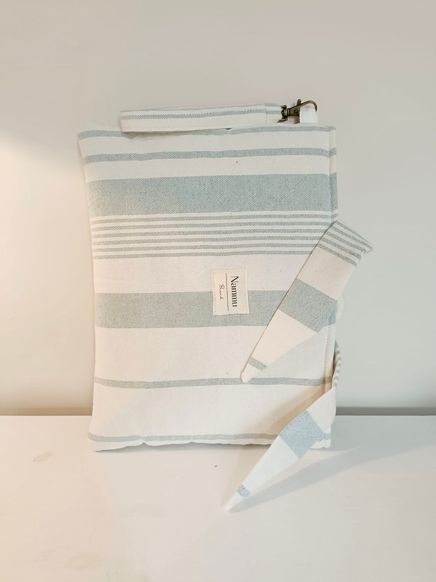 Funda acolchada para libros / agendas con asa - rayas verde agua