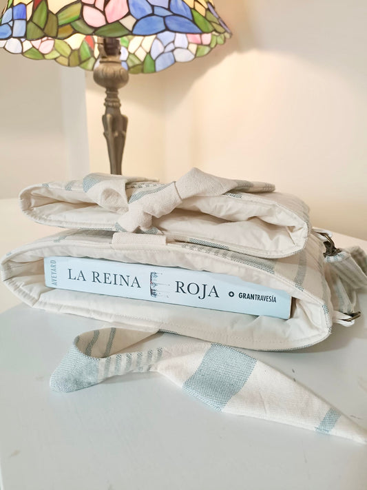 Funda acolchada para libros / agendas con asa - rayas verde agua