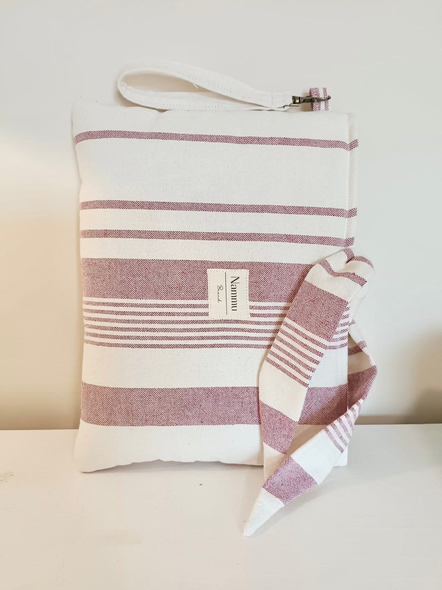 Funda acolchada para libros / agendas con asa - rayas burdeos