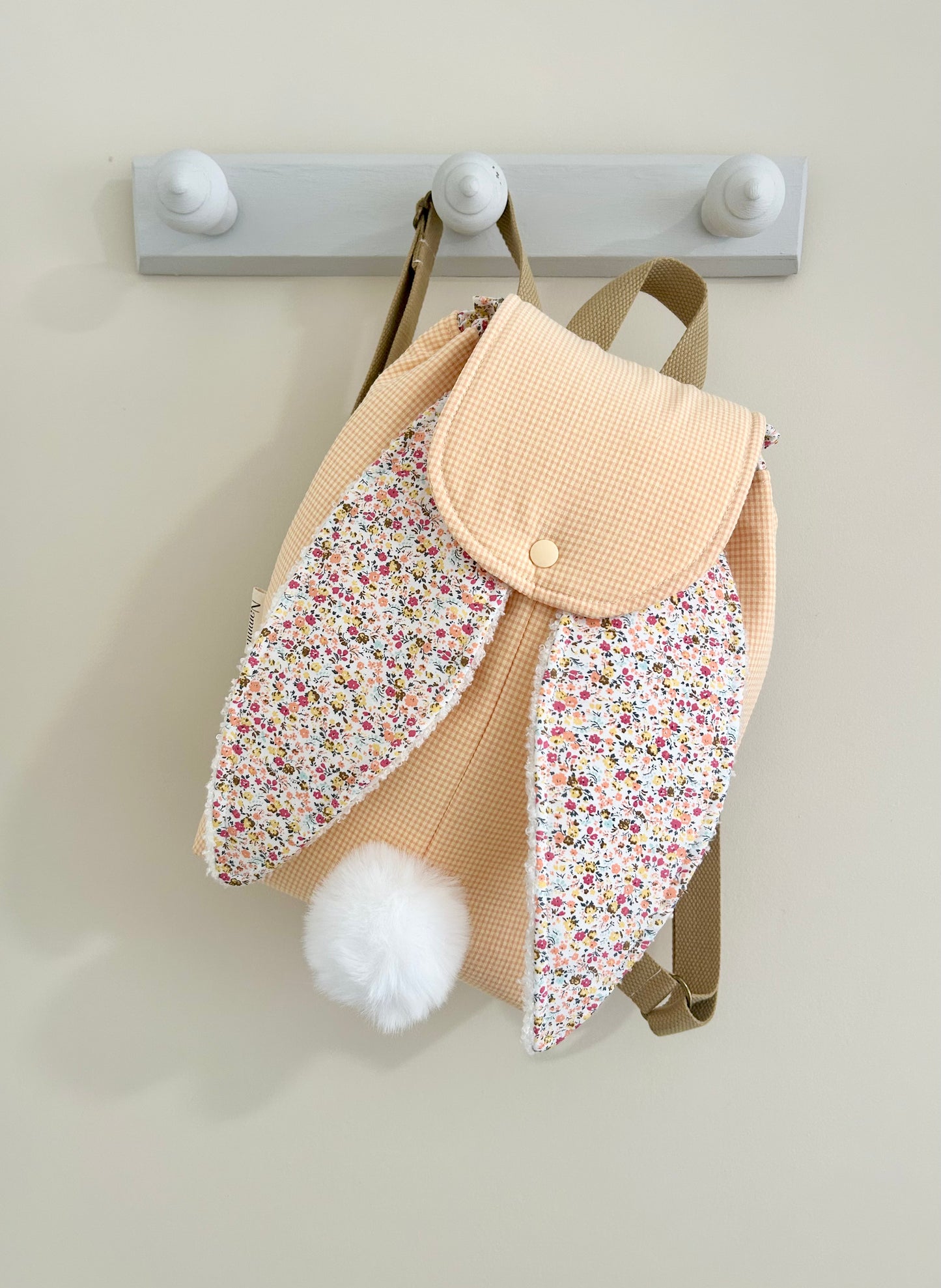 Mochila infantil conejito - Cuadros Vichy Amarillo y flores.